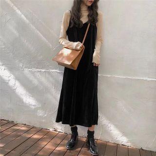 Spaghetti Strap Midi A-line Dress / Turtleneck Top