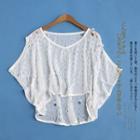 Short-sleeve Perforated Chiffon Top White - One Size
