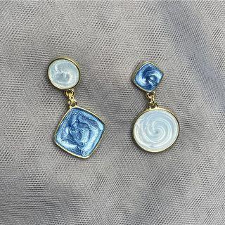 Geometry Drop Earring 1 Pair - S925 Silver Stud - Grayish Blue - One Size