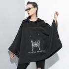 Printed Hooded Poncho Black - One Size