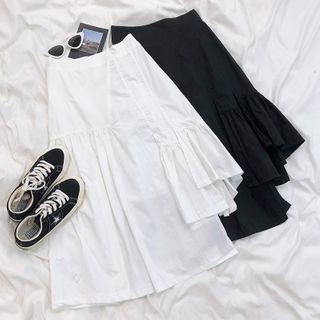 Asymmetrical Hem Panel Midi Skirt
