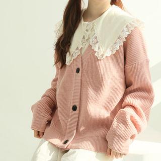 V-neck Rib-knit Boxy Cardigan