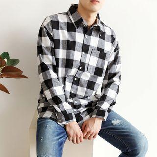 Plus Size Round-hem Gingham Shirt