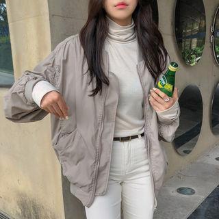 Shirred Oversized Zip-up Jacket