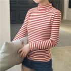 Striped Turtle-neck Long-sleeve Top