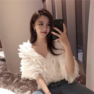 Plain V-neck Cropped Top