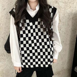 Checked Vest Plaid - Black & White - One Size