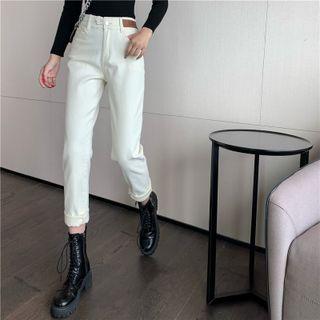 Long Sleeve Crewneck Plain Top / High Waist Denim Skinny Jeans