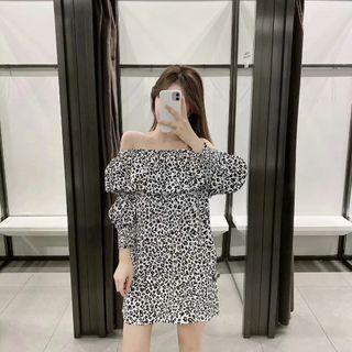 Off-shoulder Leopard Print A-line Dress