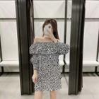 Off-shoulder Leopard Print A-line Dress