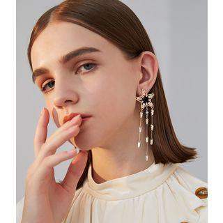 Rhinestone Star Drop Earring 1 Pair - 925 Silver - Gold - One Size