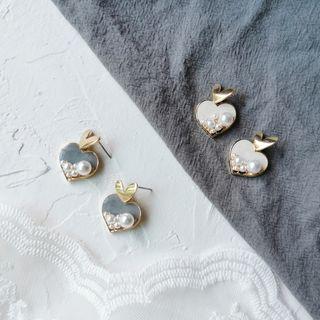 Faux Pearl Glaze Heart Dangle Earring