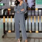 Long-sleeve Smocked Crop Jumpsuit