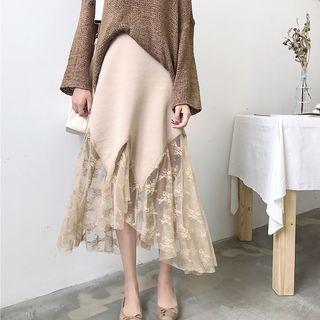 Lace Paneled A-line Midi Skirt
