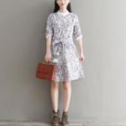 Floral Print Crochet Trim Long Sleeve Dress