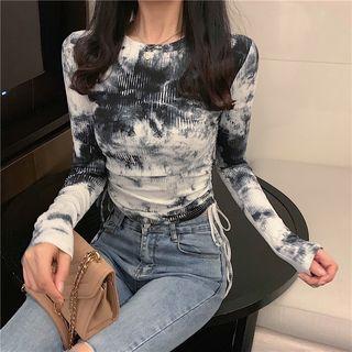 Tie-dyed Drawstring Crop Knit Top