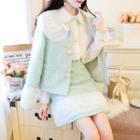 Set: Collared Tweed Button Jacket + Tweed Pencil Skirt