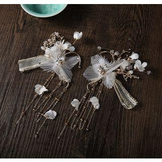 Retro Faux Pearl Butterfly Fringed Earring