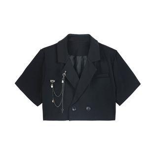 Short-sleeve Cropped Button Jacket