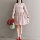 Long-sleeve Floral Print Mini A-line Dress