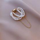 Chained Freshwater Pearl Layered Cuff Earring 1 Pc - Clip On Earring - Gold - One Size