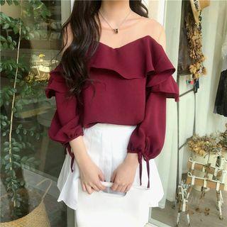 Plain Off-shoulder Loose-fit Blouse