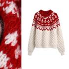 Round Neck Argyle Pattern Sweater