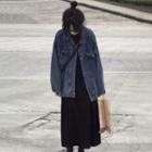 Denim Jacket / Long-sleeve Midi A-line Dress / Set