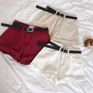 Roll-up High-waist A-line Denim Shorts