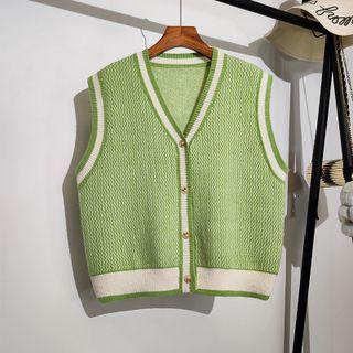 Button-up Contrast Trim Sweater Vest