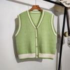 Button-up Contrast Trim Sweater Vest