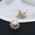 Faux Pearl Rhinestone Earring 1 Pair - Gold & White - One Size