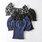 Balloon-sleeve Ruffled Printed Blouse