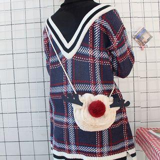 Fleece Crossbody Bag White & Red - One Size