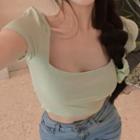 Short-sleeve Cropped T-shirt Ash Green - One Size