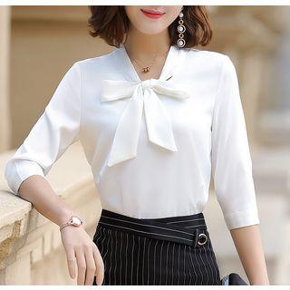 Elbow-sleeve Work Shirt / Pencil Skirt / Set
