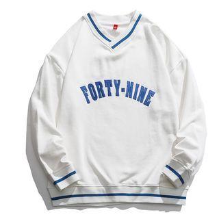 Lettering Embroidered V-neck Sweatshirt