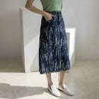 Distressed A-line Long Denim Skirt Dark Blue - One Size