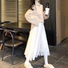 Mock Turtleneck Sweater / Midi Mesh A-line Skirt