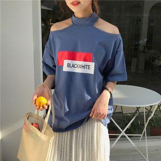 Elbow-sleeve Cutout Color Block Top