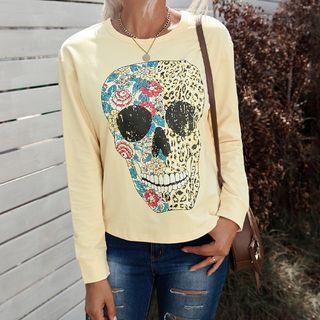 Halloween Long-sleeve Skull Print Sweatshirt