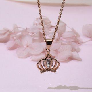 Rhinestone Alloy Crown Pendant Necklace Rose Gold - One Size