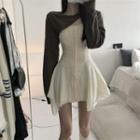 Long-sleeve Cropped Top / Asymmetrical Hem Stappy Dress