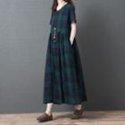 Short-sleeve Gingham Midi Tunic Dress