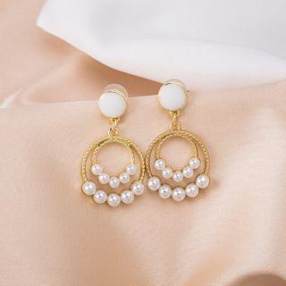 Faux Pearl Hoop Earring 1 Pair - E3009 - As Shown In Figure - One Size