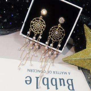 Rhinestone Faux Pearl Dreamcatcher Drop Earring 1 Pair - Silver Stud - Gold - One Size