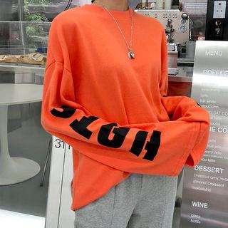 Letter-print Extra Long-sleeve T-shirt