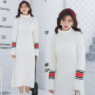 Colour Block Turtleneck Long-sleeve Dress