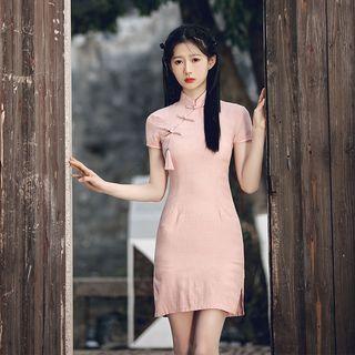 Short-sleeve Linen Mini Qipao