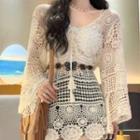 V Neck Long-sleeve Perforated Top